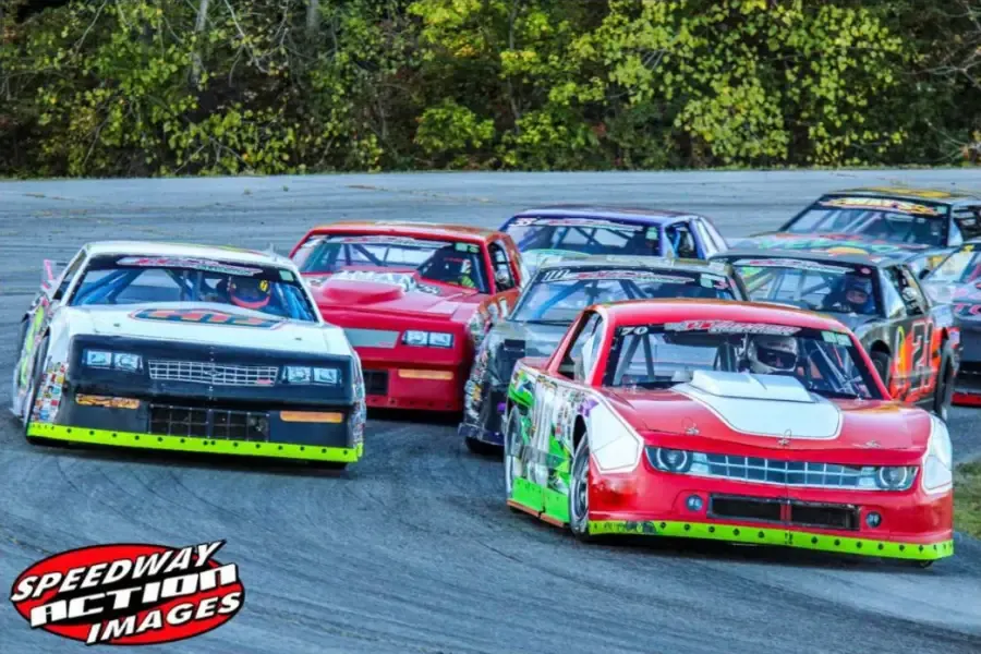 Street stocks battling for position through the turn