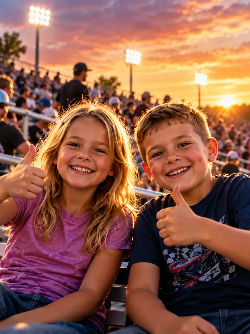 Two kids giving a thumbs up in the stands