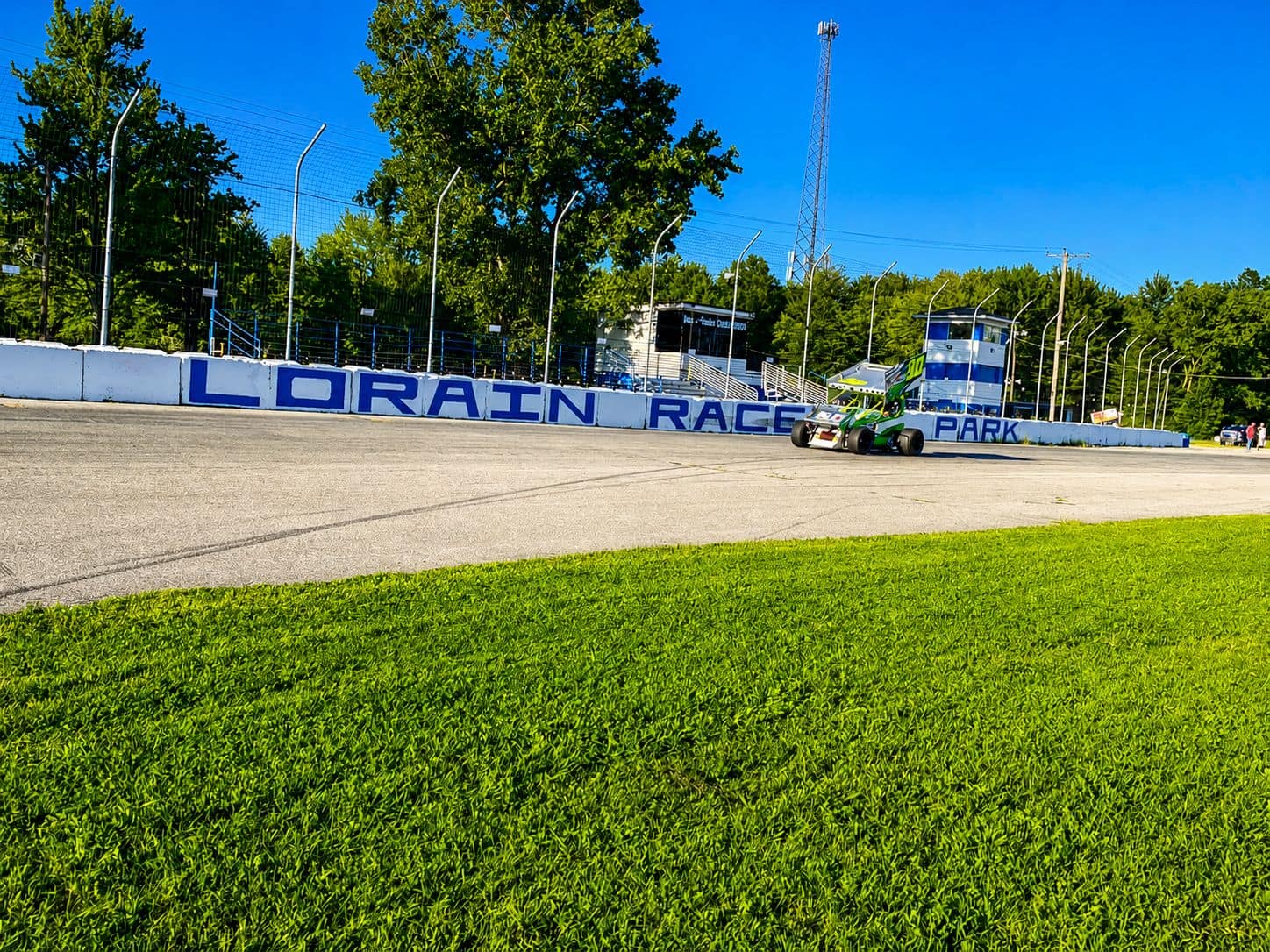 The front stretch wall with the Lorain Raceway lettering